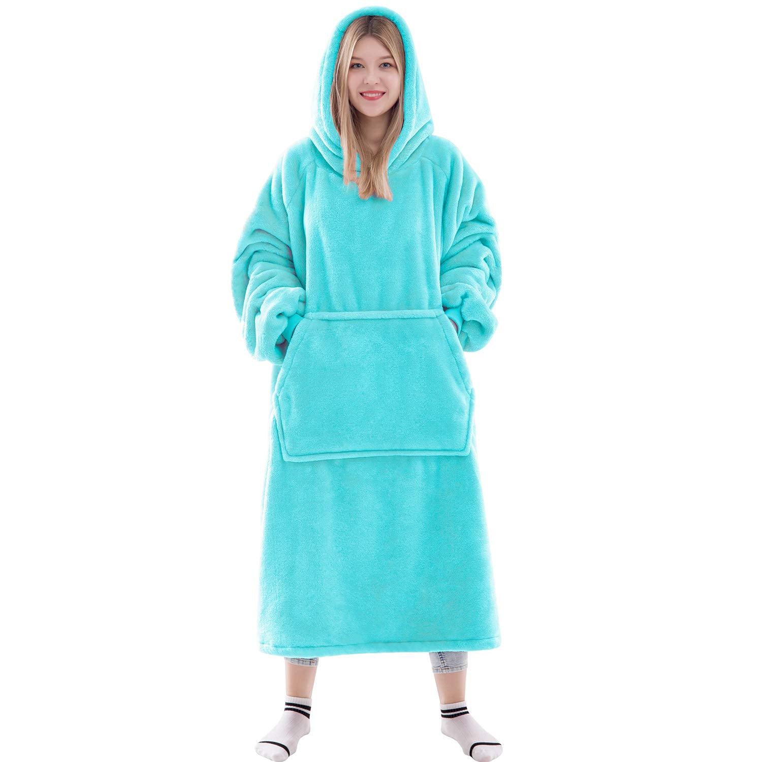 Waitu Wearable Blanket Sweatshirt for Women and Men, Super Warm and Cozy Giant Blanket Hoodie, Thick Flannel Blanket with Sleeve