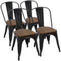 Yaheetech 18 Inch Classic Iron Metal Dining Chair with Wood Top/Seat Indoor-Outdoor Use Chic Dining Bistro Cafe Side Barstool Ba