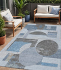 5 X 8 Blue And Gray Geometric Washable Indoor Outdoor Area Rug