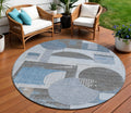 8 Blue And Gray Round Geometric Washable Indoor Outdoor Area Rug