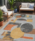 5 X 8 Gray Gold And Orange Geometric Washable Indoor Outdoor Area Rug