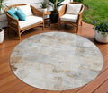 8 Beige Gray And Khaki Round Abstract Washable Indoor Outdoor Area Rug