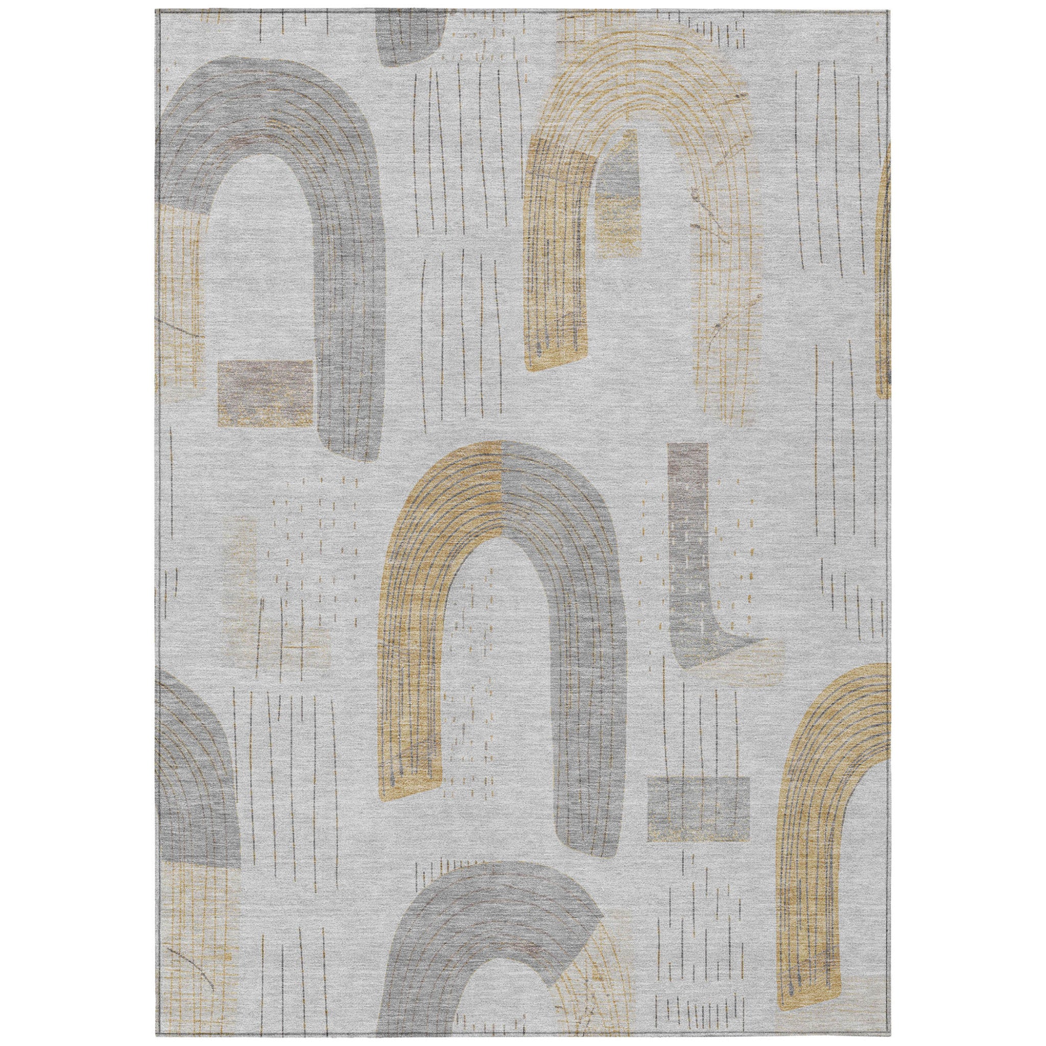 3 X 5 Silver And Gold Geometric Washable Indoor Outdoor Area Rug