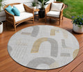 8 Silver And Gold Round Geometric Washable Indoor Outdoor Area Rug
