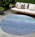 8 Blue Teal Blue And Sky Blue Round Abstract Washable Indoor Outdoor Area Rug
