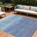 8 X 10 Blue Teal Blue And Sky Blue Abstract Washable Indoor Outdoor Area Rug