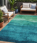5 X 8 Teal Blue And Green Abstract Washable Indoor Outdoor Area Rug