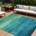 8 X 10 Teal Blue And Green Abstract Washable Indoor Outdoor Area Rug