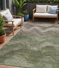 5 X 8 Green And Taupe Abstract Washable Indoor Outdoor Area Rug