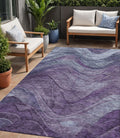 5 X 8 Purple And Gray Abstract Washable Indoor Outdoor Area Rug