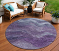 8 Purple And Gray Round Abstract Washable Indoor Outdoor Area Rug