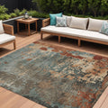 9 X 12 Pale Aqua Copper And Beige Abstract Washable Indoor Outdoor Area Rug