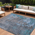 9 X 12 Teal Blue Taupe And Sky Blue Abstract Washable Indoor Outdoor Area Rug