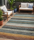 5 X 8 Beige Gold Brown And Taupe Striped Washable Indoor Outdoor Area Rug