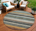 8 Beige Gold Brown And Taupe Round Striped Washable Indoor Outdoor Area Rug