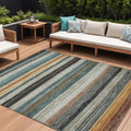 9 X 12 Beige Gold Brown And Taupe Striped Washable Indoor Outdoor Area Rug