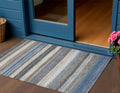3 X 5 Denim Blue Beige And Taupe Striped Washable Indoor Outdoor Area Rug