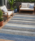 5 X 8 Denim Blue Beige And Taupe Striped Washable Indoor Outdoor Area Rug