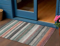 3 X 5 Pale Aqua Copper And Taupe Striped Washable Indoor Outdoor Area Rug
