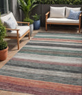 5 X 8 Pale Aqua Copper And Taupe Striped Washable Indoor Outdoor Area Rug