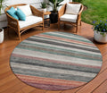 8 Pale Aqua Copper And Taupe Round Striped Washable Indoor Outdoor Area Rug