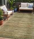 5 X 8 Fern Green And Taupe Abstract Washable Indoor Outdoor Area Rug