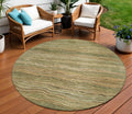 8 Fern Green And Taupe Round Abstract Washable Indoor Outdoor Area Rug