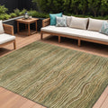 9 X 12 Fern Green And Taupe Abstract Washable Indoor Outdoor Area Rug