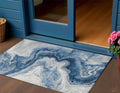 3 X 5 Navy Blue And Silver Abstract Washable Indoor Outdoor Area Rug