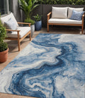 5 X 8 Navy Blue And Silver Abstract Washable Indoor Outdoor Area Rug