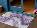 3 X 5 Purple And Silver Abstract Washable Indoor Outdoor Area Rug