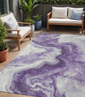 5 X 8 Purple And Silver Abstract Washable Indoor Outdoor Area Rug