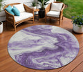 8 Purple And Silver Round Abstract Washable Indoor Outdoor Area Rug