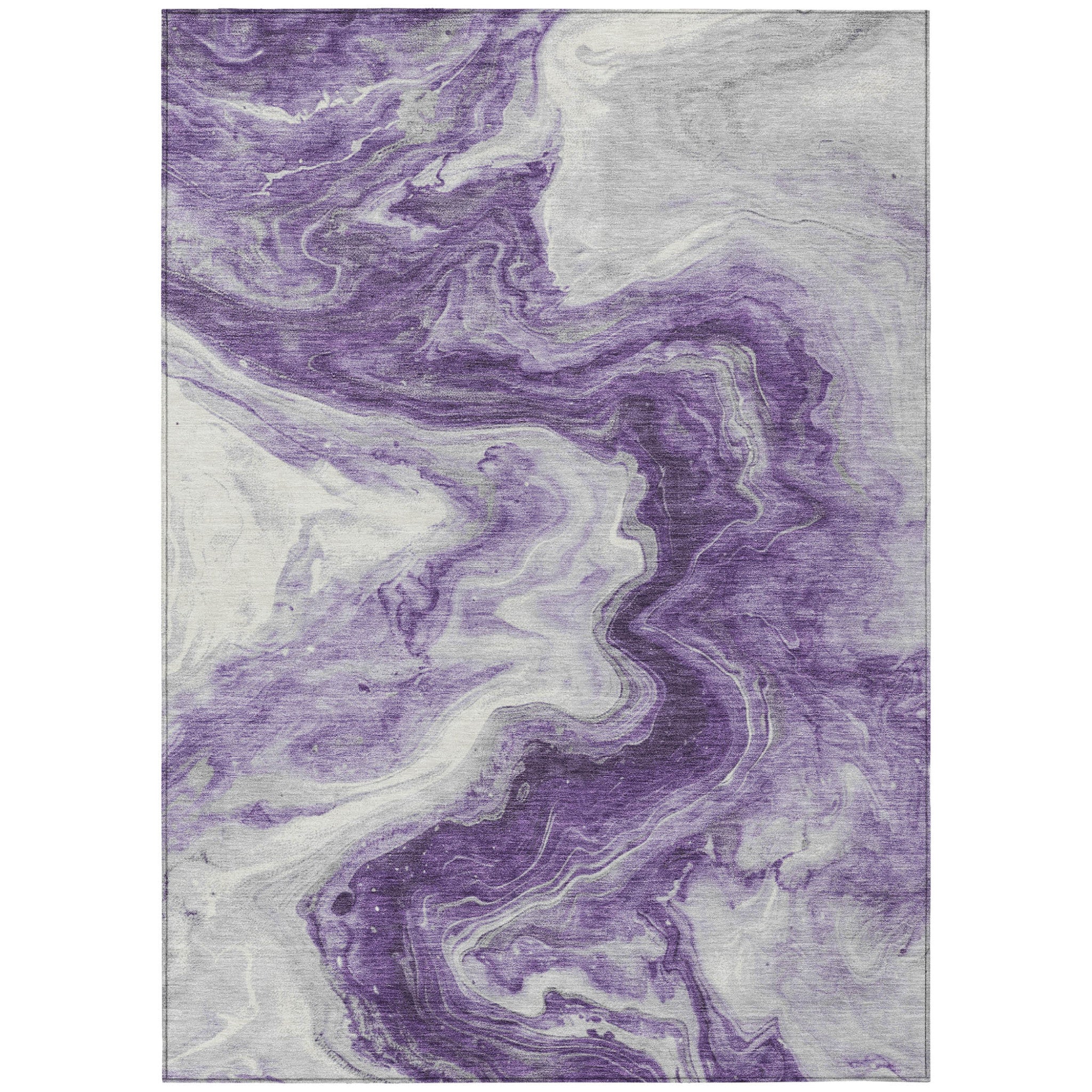 8 X 10 Purple And Silver Abstract Washable Indoor Outdoor Area Rug