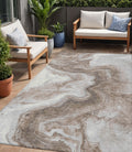 5 X 8 Taupe And Silver Abstract Washable Indoor Outdoor Area Rug