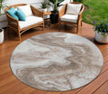8 Taupe And Silver Round Abstract Washable Indoor Outdoor Area Rug
