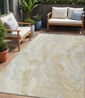 5 X 8 Beige And Silver Abstract Washable Indoor Outdoor Area Rug