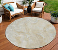 8 Beige And Silver Round Abstract Washable Indoor Outdoor Area Rug