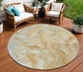 8 Gold And Silver Round Abstract Washable Indoor Outdoor Area Rug