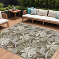 9 X 12 Brown Beige And Olive Green Botanical Leaves Washable Indoor Outdoor Area Rug