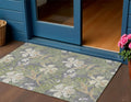 3 X 5 Gray Beige And Olive Green Botanical Leaves Washable Indoor Outdoor Area Rug
