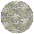 8 Gray Beige And Olive Green Round Botanical Leaves Washable Indoor Outdoor Area Rug