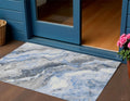 3 X 5 Blue And Silver Botanical Leaves Washable Indoor Outdoor Area Rug