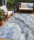 5 X 8 Blue And Silver Abstract Washable Indoor Outdoor Area Rug
