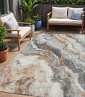 5 X 8 Silver And Copper Abstract Washable Indoor Outdoor Area Rug