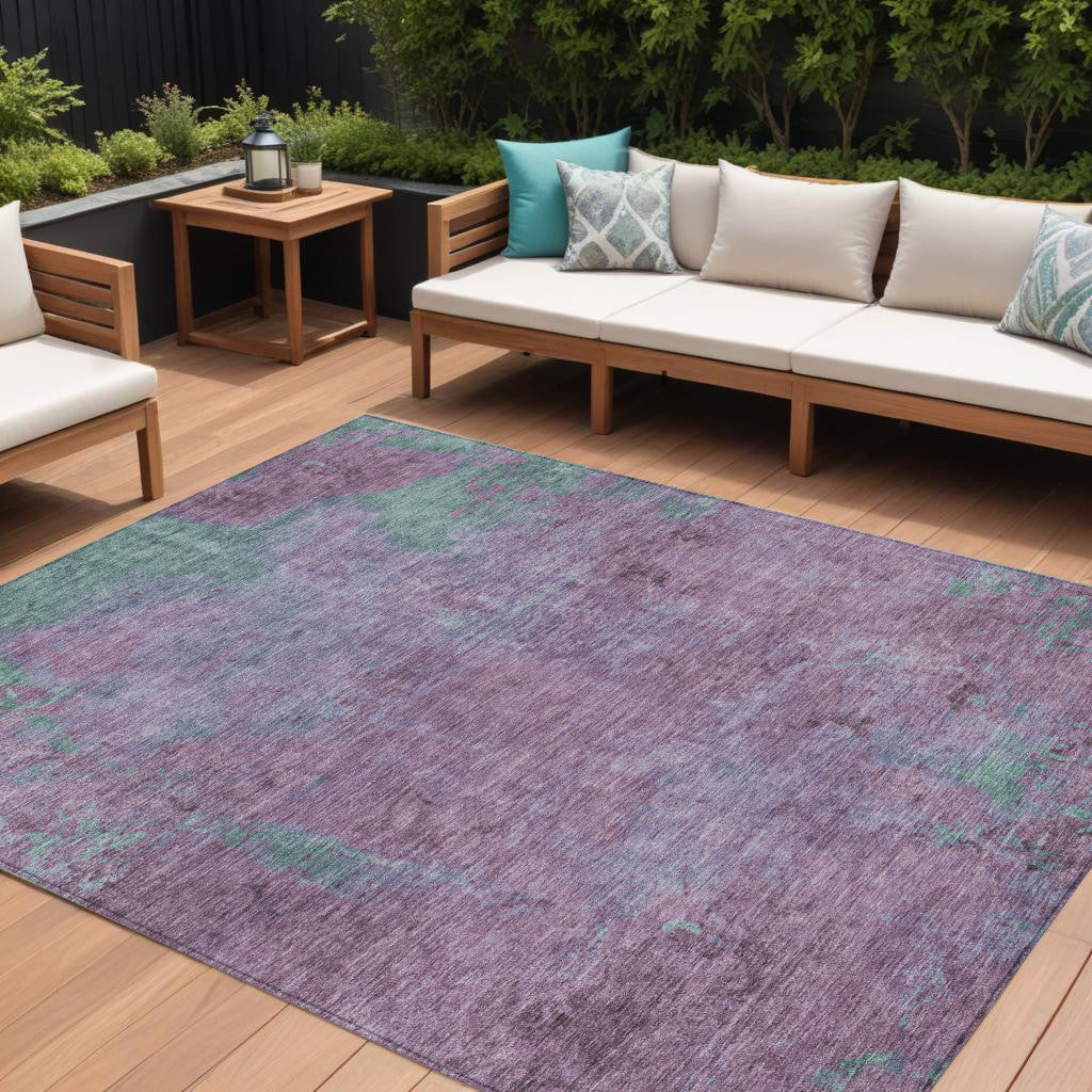 9 X 12 Lavender And Teal Blue Abstract Washable Indoor Outdoor Area Rug