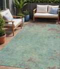 5 X 8 Pale Aqua And Taupe Abstract Washable Indoor Outdoor Area Rug