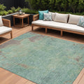 10 X 14 Pale Aqua And Taupe Abstract Washable Indoor Outdoor Area Rug