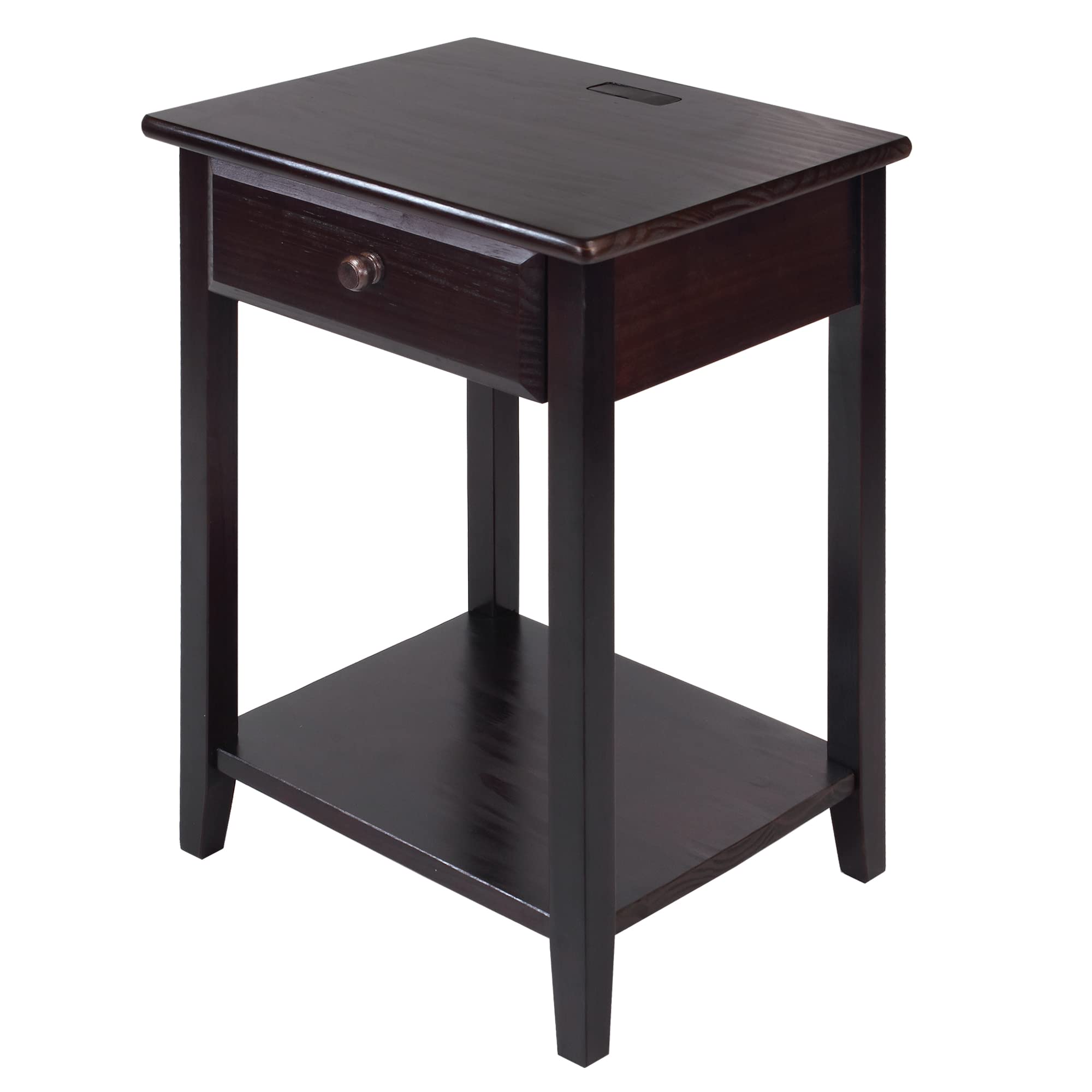 Casual Home Owl Night Stand with USB Port Charging Station and Drawer, 17.5W x 14.25D x 24.5H, Espresso