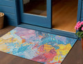 3 X 5 Blue Yellow Pink And Orange Abstract Washable Indoor Outdoor Area Rug